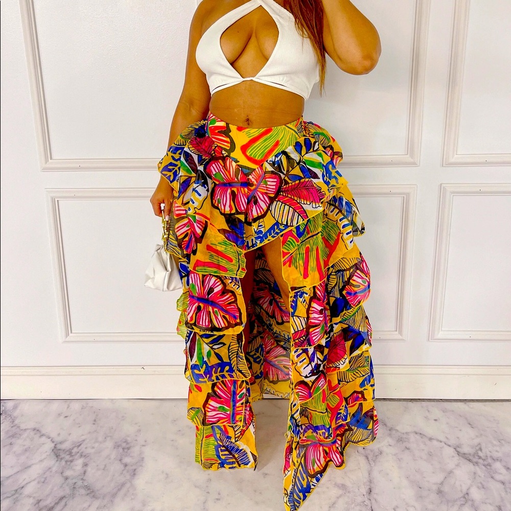 Hi-Lo Skirt Tropical Print